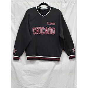 Harper & Ivy Womens Black Chicago V-Neck Graphic‎ Sweatshirt Size M Long Sleeve
